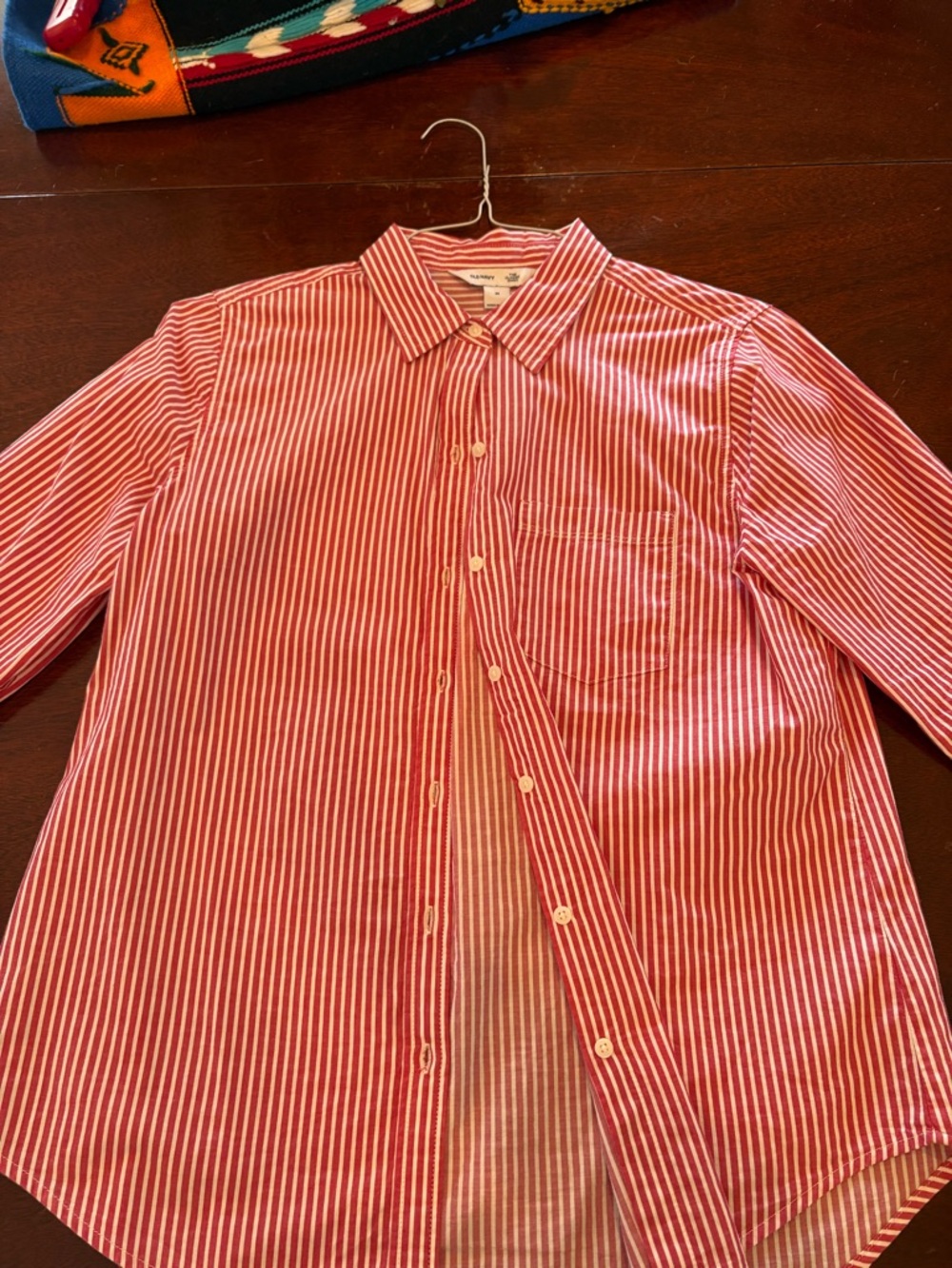 Old Navy Red and White Striped Button-Up Shirt